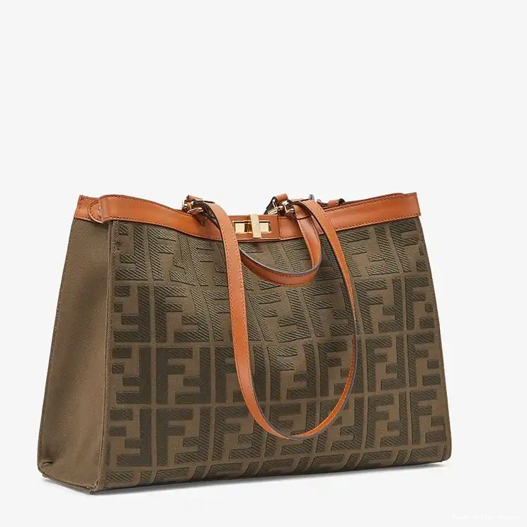 Affordable FF Motif Peekaboo Medium Coffee Fendi Canvas In X-Tote 0625
